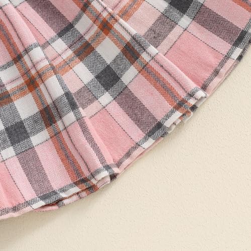 Image of BeQeuewll Fall Winter Toddler Baby Girl Clothes 2Pcs Long Sleeve Ribbed Knit Shirt Plaid Skirt 1T 2T 3T 4T 5T Girls Dress
