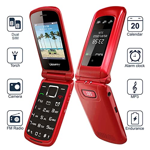 Ushining 4G Lte Unlocked Senior Flip Phone Dual Standby Seniors Cell Phone Sos Big Button Senior Basic Phone For Elderly 2.4 Inch Screen Unlocked Feature Cell Phone With Charging Dock (Red) #TOP1