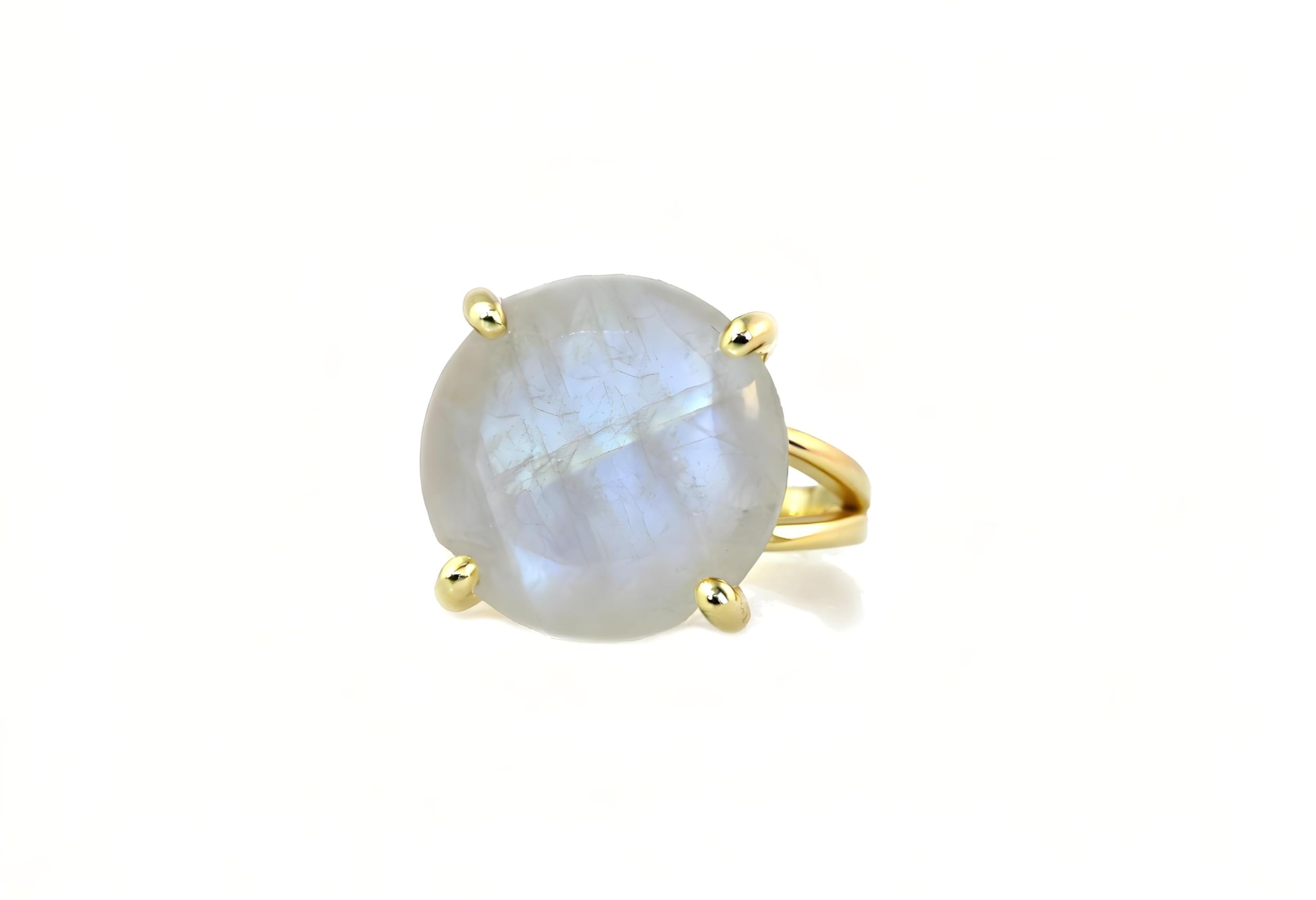 Anillo de Joyería de Piedra de Luna Iridiscente - Anillo Redondo de Oro de 14k Personalizado - Anillos de Compromiso de Boda Únicos - Regalo de Aniversario, Cumpleaños y Día de la Madre