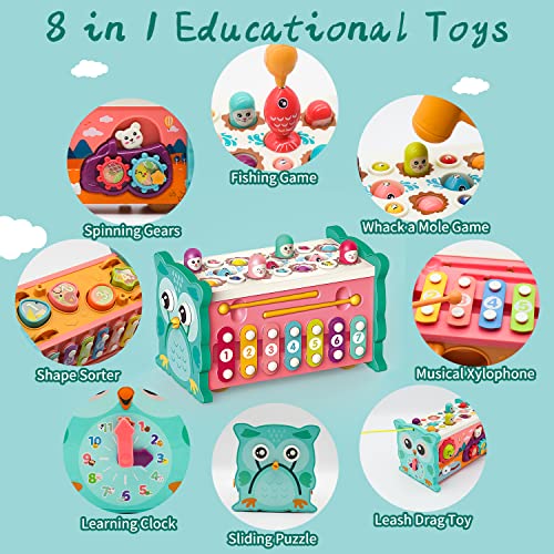 Veais Hammering Pounding Toys, 8 In 1 Wooden Montessori Fishing Game Xylophone Whack A Mole Game, Baby Early Development Toy Toddler Activities Gift Age2 3 4+ (Standard)… #TOP1