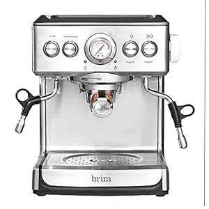 brim 19 Bar Espresso Machine, Fast Heating Cappuccino, Americano, Latte and Espresso Maker, Milk Steamer and Frother, Removable Parts for Easy Cleaning, Stainless Steel with Wood Accents
