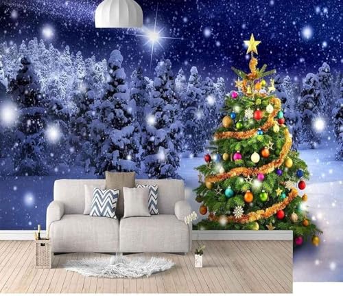 Tzxztt Escena Creativa De Bosque Nevado Bajo Un Cielo Estrellado Azul Papel Pintado 3D Seda Texturizada Primera Calidad Neutros Material Ideal Para SalóN Dormitorio-200cm×140cm