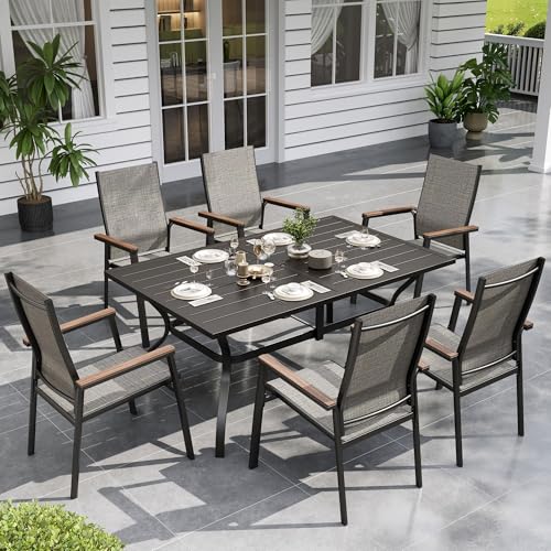 Image of Sophia & William Patio Table and Chairs Set 7 Pieces, 6 Aluminium Patio Dining Chairs with 60 inch x 38 inch Metal Dining Table, Stackable and Easy to Move for Outdoor Garden Lawn (Grey)