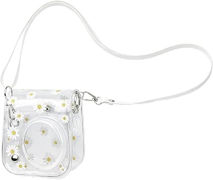 Protective Case for Instax Mini 11/9/8 Instant Camera - Transparent PVC Camera Cover with Adjustable Strap for Holiday Travel, Beach, Summer Vacation Clear, Daisy Print