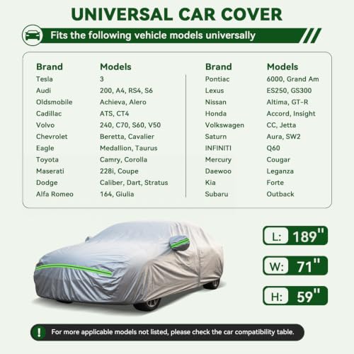 Image of AUQDD 6-Layers Premium Sedan Car Cover Waterproof All Weather Weatherproof UV Sun Protection Snow Dust Storm Resistant Outdoor Exterior Custom Form-Fit Full Padded Car Cover with Straps 178 inch-189 inch K2