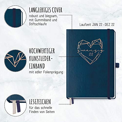 Chäff Weekagenda 2022, A5, nachtblauw, weekplanner, notitietimer, afsprakenplanner, weekkalender, organizer, agenda met… - Image 3