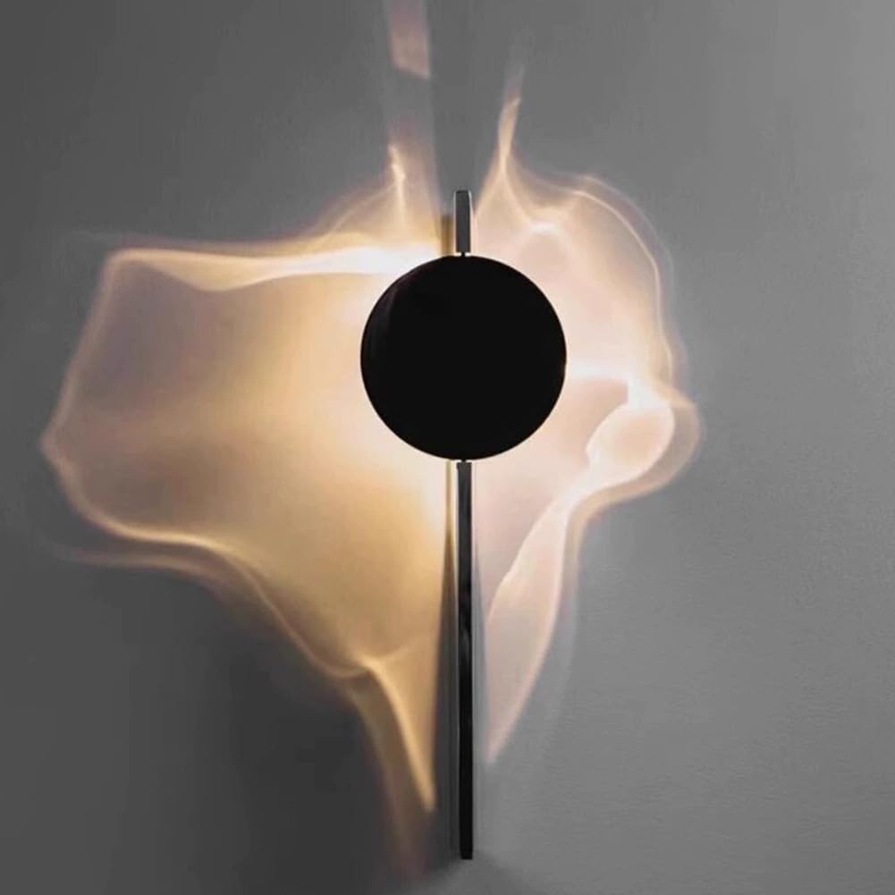 LED Wave Wandleuchte 180° Drehbar Schwarz Rund Wandlampe Innen Wasserwellen Deko Wohnzimmerlampe Modern Chrome Sockel Wandbeleuchtung 3000K Warmes Licht für Schlafzimmer Flur