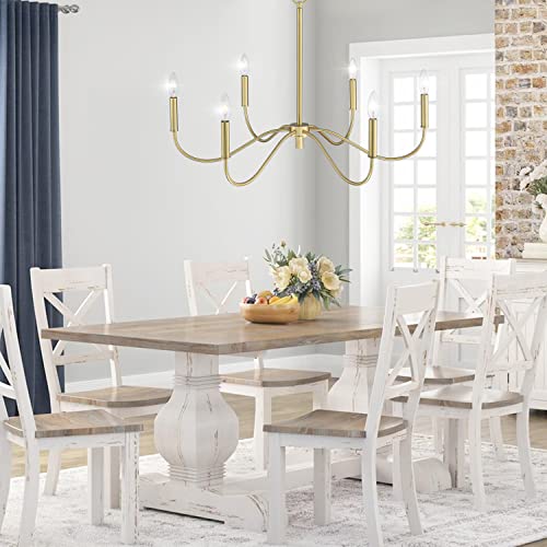 Bunkos 6-Light Gold Chandelier, Modern Gold Pendant Light, Adjustable Height Farmhouse Chandelier, Ceiling Light Fixture For Dining Room Bedroom Foyer Living Room Kitchen Island #TOP1
