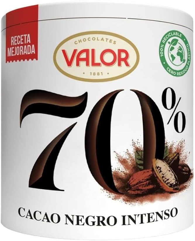 Product image of Valor - Cacao Soluble Negro Intenso 70%. Sin Gluten. Receta única y exquisita de cacao Valor. Intenso Sabor y Aroma - 300 Gramos
