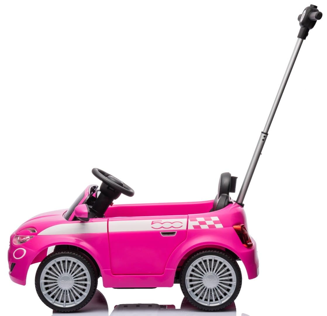 sun baby Kinderfahrzeug mit Schubstange für Jungen FIAT 500, Kinderauto Rutschauto ab 18 Monaten mit Sicherheitsgurt und zu öffnender Tür (Rosa)
