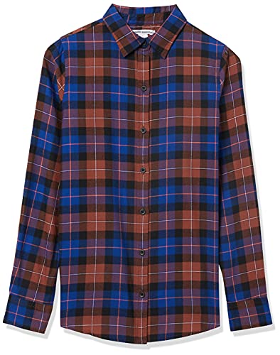 Image of Amazon Essentials Women's Regular-Fit Long-Sleeve Lightweight Plaid Flannel Shirt with Brushed Finish, Shirttail Hem