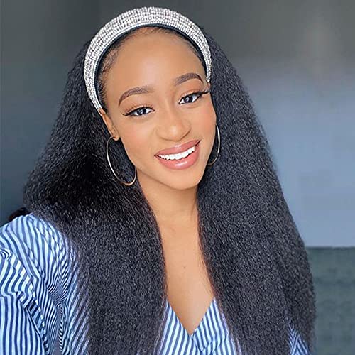 Nuyoah Headband Wigs Silky Kinky Straight Synthetic Wigs with Black Headband None Lace Italian Yaki Wigs for Black Women