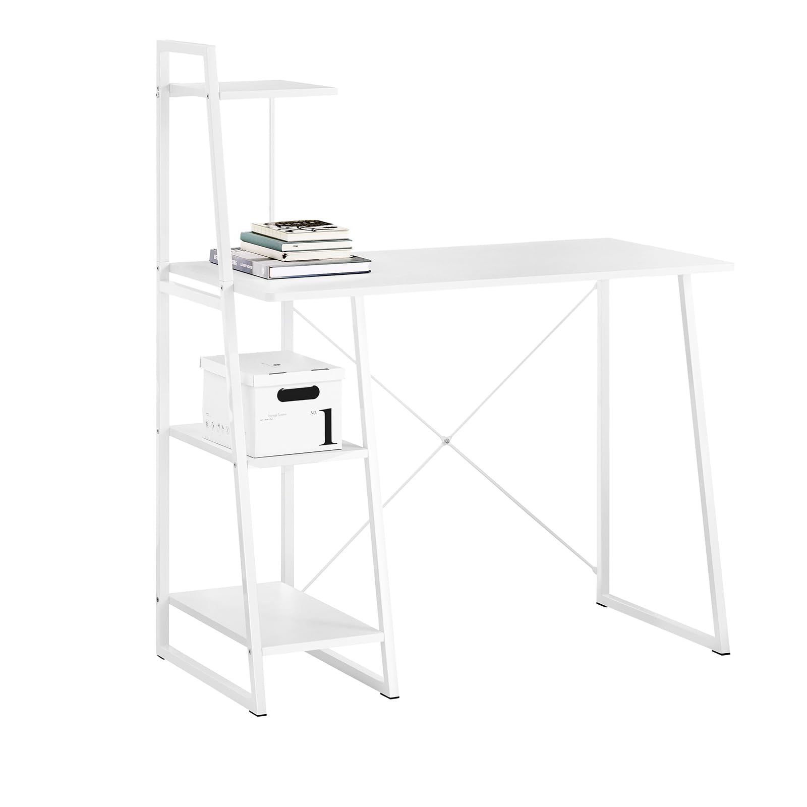 SoBuy Mesa de Escritorio, Mesa de Ordenador con Tres Estantes,Color Blanco,FWT29-W,ES