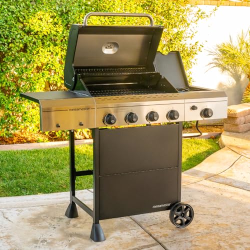 Image of Megamaster 4-Burner Gas Grill with Side Burner & Grill Cover, 52,000 BTUs, 568 SQ. In. Cooking Area, Propane BBQ Grill with Stainless Steel Panel for Outdoor Cooking, Patios, and More - 720-0804HK