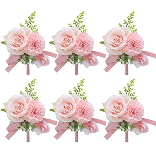 Pauwer Boutonniere Set of 6 Groom Flower Boutonniere Corsage for Men Groomsmen Wedding
