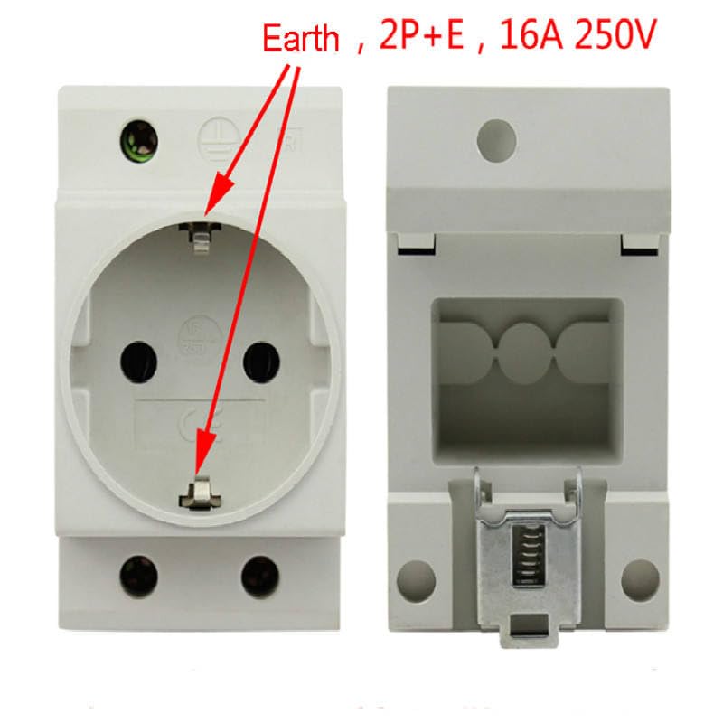 EU Din Rail Mount Power Socket 2 Pins Extention Distribution Box 10-16A 250V Modular Socket for Switchgear