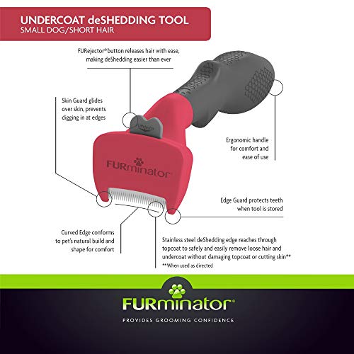 Image of FURminator Dog deShedding Tool, Undercoat deShedding Brush For Small Dogs, Red