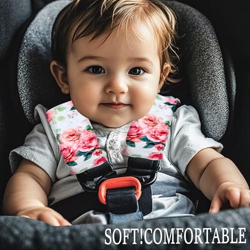 Image of Carseat Strap Covers for Babies, Ultra Soft Double-Sided Use Shoulder Covers, 2 Pack Infant Seat Belt Covers for Car Seats /Strollers /High Chairs, for Baby Toddler Infant Boy Girl, Rose