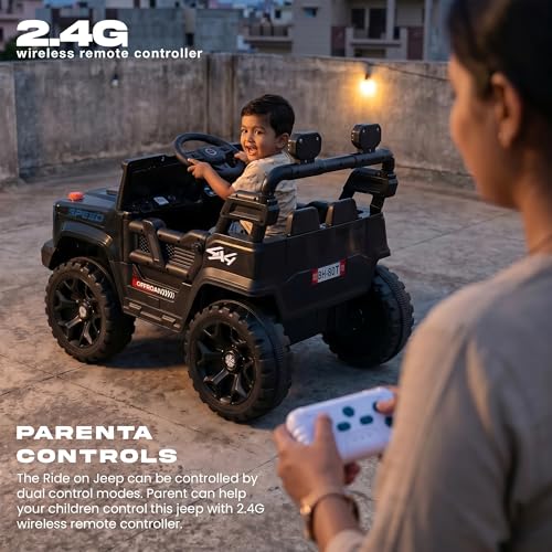 Image of Baybee SpeedRover Baby Battery Operated Jeep for Kids | Ride on Toy Electric Car with 4x4 Motors, Swing Mode, Led Lights & Music | Rechargeable Electric Ride on Toy Car for Kids 2 to 6 Years (Black)