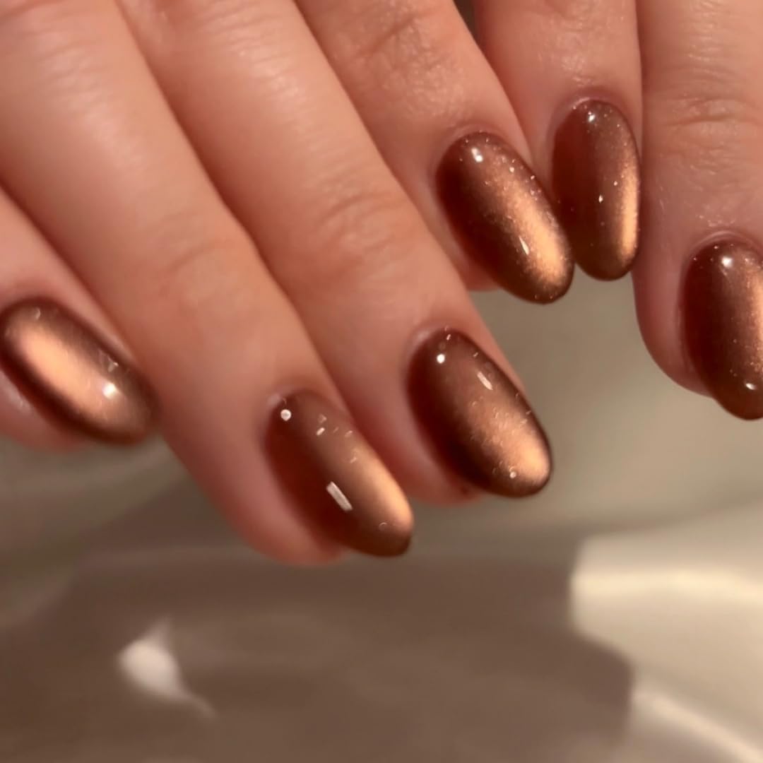 SXVME Soft Gel Press on Nails Extra Short Oval, 30 Pcs Light Brown Cat Eye False Nails Short Almond - Image 2