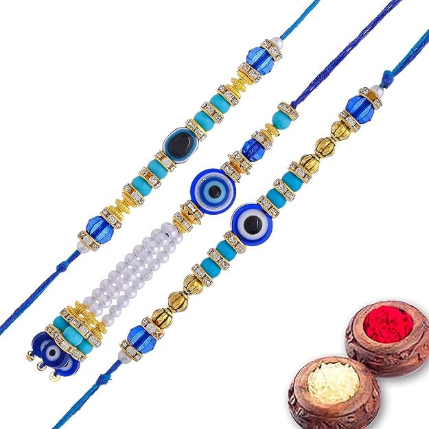 Image of SAUDEEP INDIA Feng Shui Crystal Tortise with Plate for Good Luck with Evil Eye Lumba /Couple Rakhi Set Brother Bhabhi | Turtle for Vastu Home Decor(1 Lumba, 2 Brother)