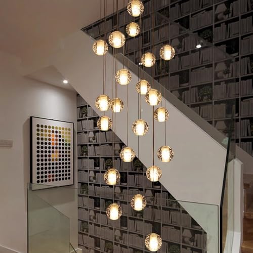 KXEcoLife Lampadario Moderno Minimalista di Grandi Dimensioni, lampadario a Sospensione Creativo in Cristallo con Numerose Sfere di Vetro, Grande plafoniera per Soggiorno, Hotel, Villa (Dime