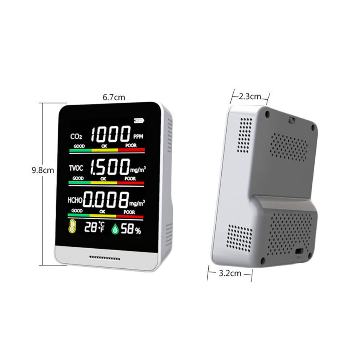 BETOOKY Medidor Portátil y Sensor de de Co2 y Tvoc para Calidad del Aire Batería de 1200ma, Pantalla Lcd para Hogar y Oficina