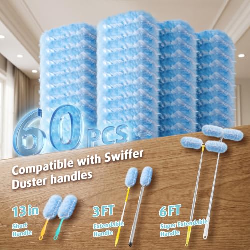 Image of 60 Count Electrostatic Duster Refills Compatible with Swiffer Duster, 6X Microfibers Heavy Duty 2 Side 360 Duster Refills, Disposable Multi Surface Dusters for Cleaning, Unscented