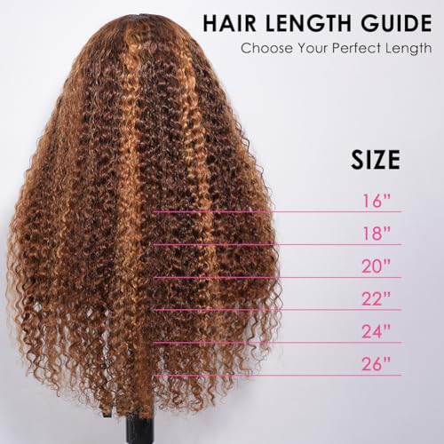 Image of CYNOSURE 16 Inch Highlight Ombre Deep Curly Lace Front Wigs Human Hair Pre Plucked 180 Density Honey Blonde Jerry Curly Wig Human Hair 13x4 HD Transparent Lace Frontal Wigs Human Hair for Women