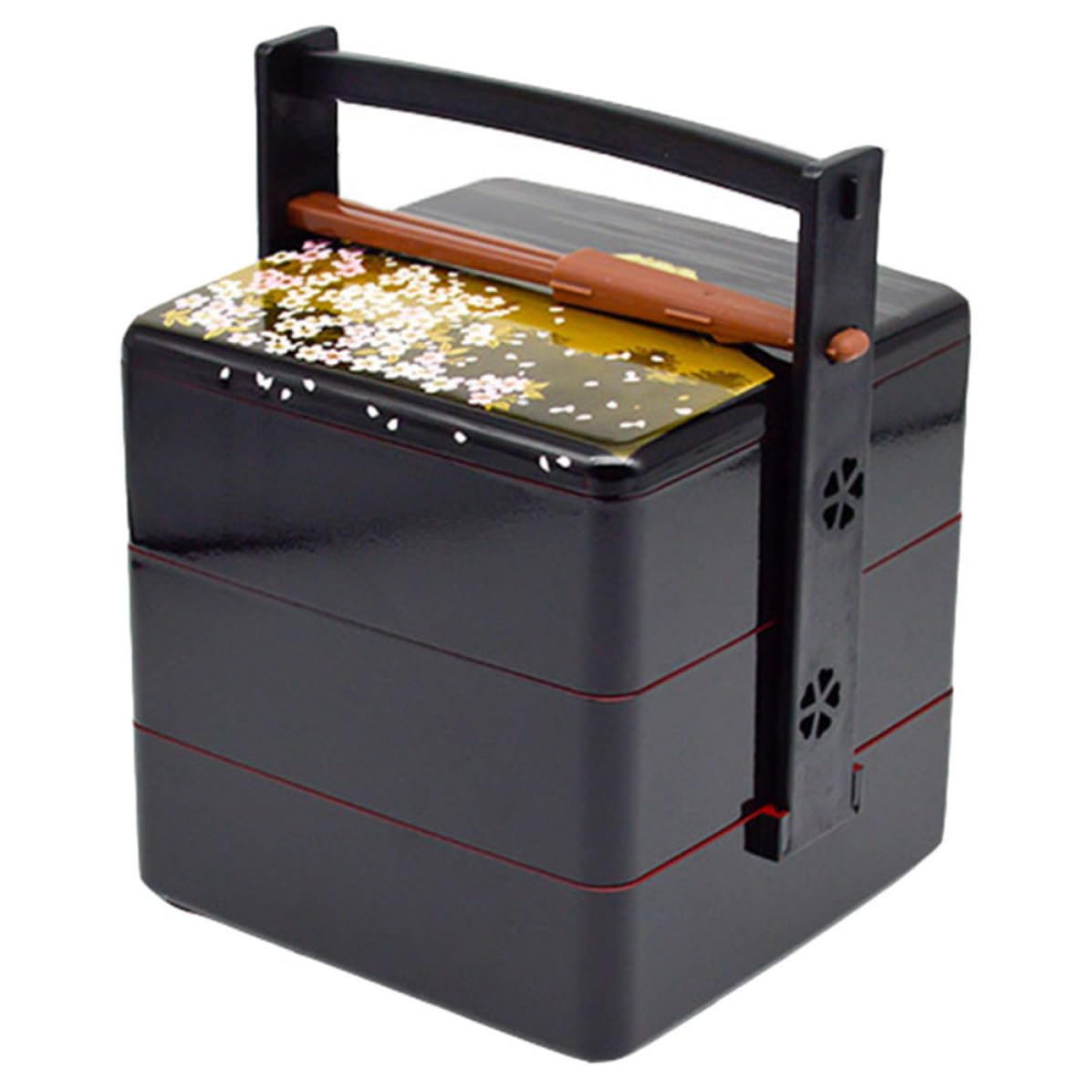 INOOMP Boîte à Bento Japonerie Pratique Noire en Abs Réutilisable Triple Compartiment Scellé pour Pique-niques et Rangement Alimentaire