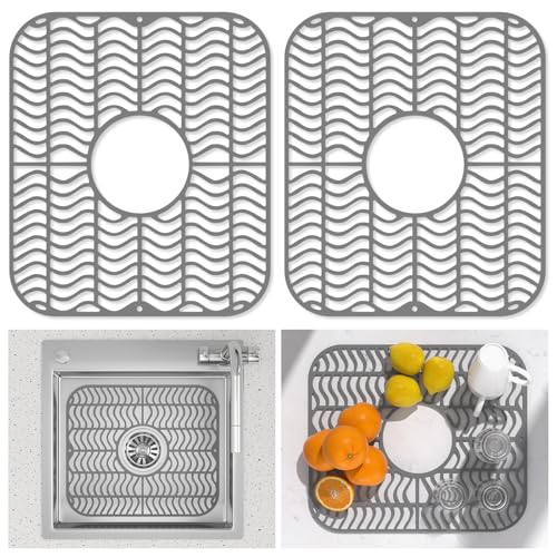 Kitchen Sink Mats, TOOVEM 2PCS Non-Slip Heat Resistant Silicone Sink Mats Protectors Kitchen for Bottom of Farmhouse Stainless Steel Porcelain, 13.58 x 11.6 Inch by TOOVEM A FAMILY OF MANUFACTURERS - Used condition - US$9.51