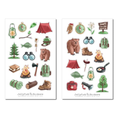 Camping Sticker Set - Journal Sticker, Planer Sticker, Sticker Berge, Aufkleber Natur, Pflanzen, Wandern, Wildnis, Urlaub, Reisen, Zelten