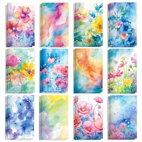 24 Pcs Watercolor Flower Notepads, Flower Mini Notebook Message Reminder – 12 Floral Designs (Watercolor Poppies, Sunflowers, Daisies, 2 of Each), 16 Lined Pages, 3.15x4.92 Inch Floral Notebook