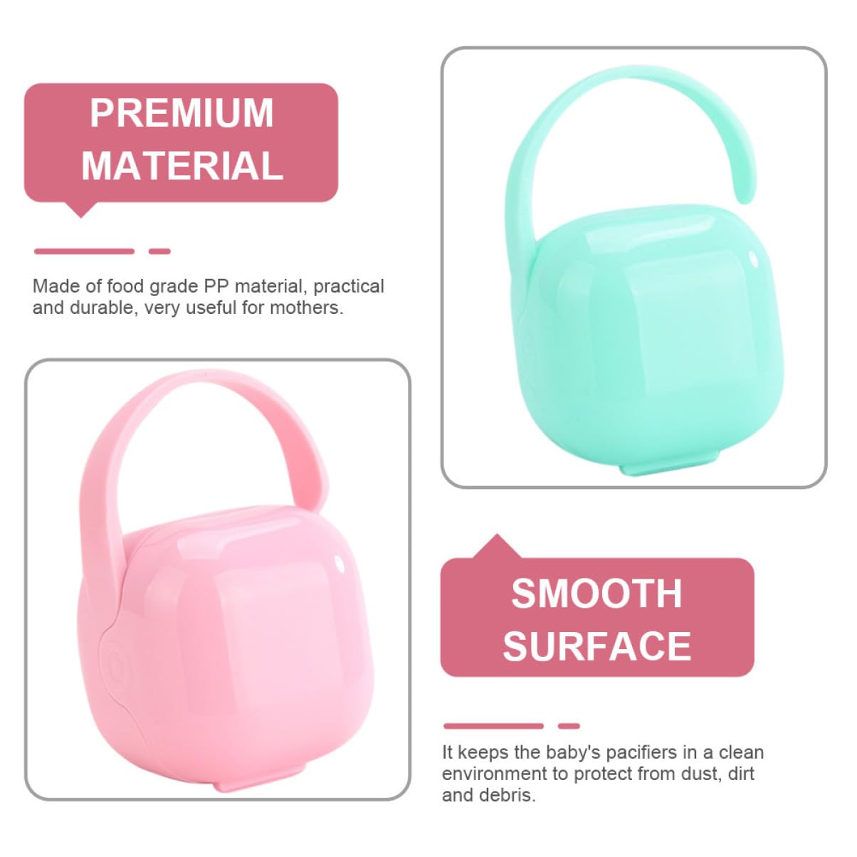 ORFOFE 2pcs Portable Pacifier Storage Case Travel Soother Container Durable Pp Material Easy Dustproof Organizer for Pacifiers Pink Green