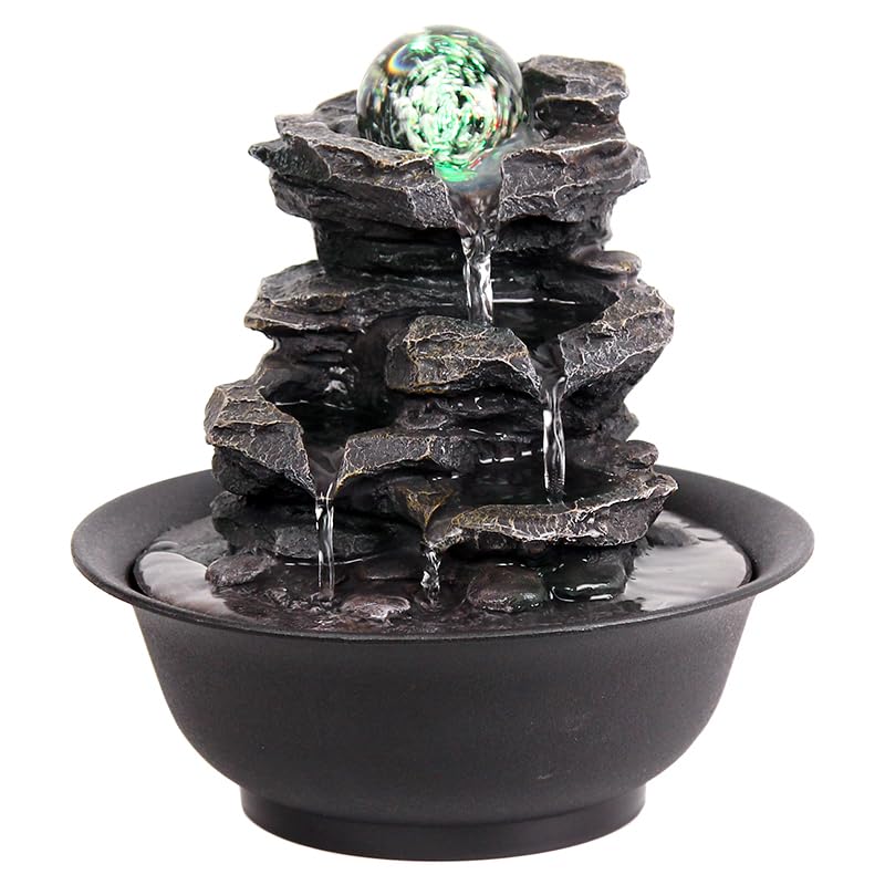 TICIN USB Powered, Hypnotic Waterfall Feature with Color-Changing LED Light, Compact Tabletop Design for Home, Office,Bedroom Decor, Relaxing Zen Meditation Indoor Water Feature