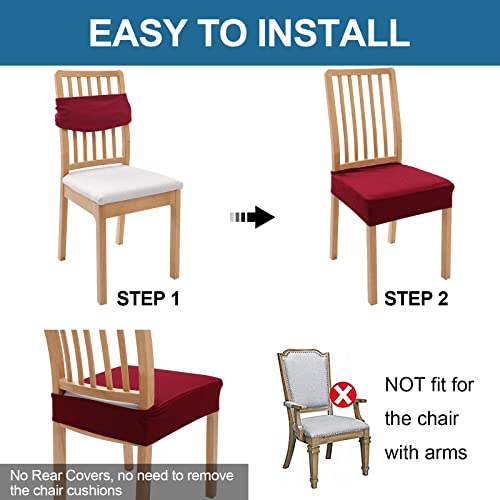 Smiry Waterproof Seat Covers For Dining Room Chairs Set Of 6, Stretch Jacquard Removable Washable Chair Seat Slipcovers Protector, No Rear Covers, Wine Red #TOP3
