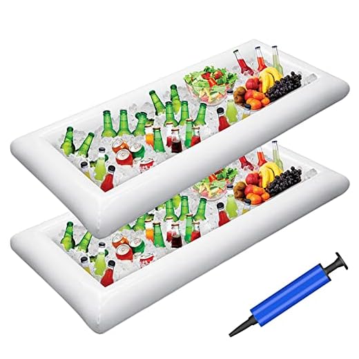 Jasonwell 2 PCS Inflatable Serving Bars Ice Buffet Salad Serving Trays Food Drink Holder Cooler Containers Indoor Outdoor BBQ Picnic Pool Party Supplies Luau Cooler w Drain Plug
