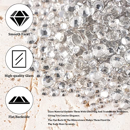 2-5Mm Transparent White Round Flatback Rhinestones And Multi Shape Transparent White Charm Gem Stone Diamond Nail Art Rhinestones Set With Pickup Pen + Tweezer For Manicure Makeup Craft Decoration #TOP3