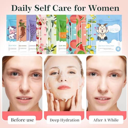 10 Pack Sheet Face Masks Skincare for All Skin Types, Hydrating Facial Sheets Mask Skincare, Fruit Facial Mask, Moisturizing Face Masks Suitable for Sensitive Skin, Bulk Facial Mask for Spa - Image 6