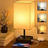 3-Color Touch Control Table Lamp, Comzler Dimmable Bedside Lamp with 2 USB Ports and 2 AC Oulets,...