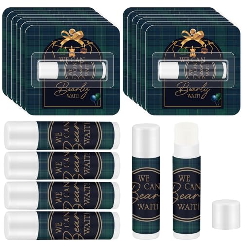 Image of 24 Pcs Tartan Plaid Bear Baby Shower Favors Lip Balm Bulks We Can Bearly Wait Bear Party Gifts for Guests Green Tartan Plaid Lip Balm Gender Reveal Party Favors Game Prizes for Boy Girl Shower