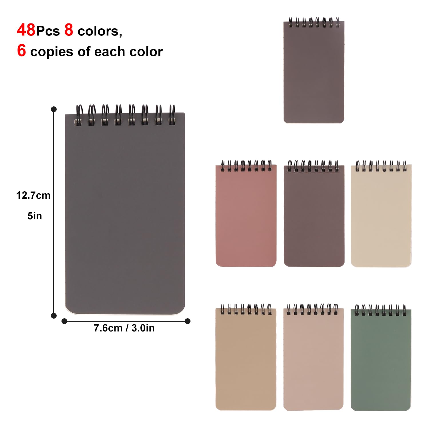 IHDYPPEW Set di 48 quaderni tascabili – Quaderni a spirale perfettamente compatti, 7,6 x 12,7 cm, mini quaderni con qualità premium e portabilità, ideali per lavoro e appunti quotidiani. (8 colori)