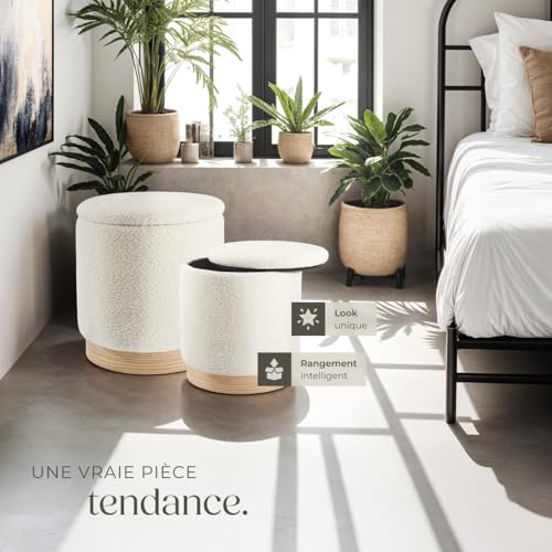 Ensemble de 2 poufs avec espace de rangement rond grand tabouret 38 x 42 cm petit tabouret 32 x 34 cm - vue 8