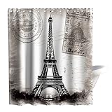 Final Friday French Paris Eiffel Tower City of Love Black White Theme Cloth Fabric Shower Curtain Sets Bathroom & Toilet Decor with Hooks Waterproof Washable 72W x 72H inches Long