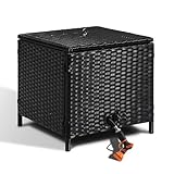 Decorative Garden Hose Storage Box with Lid, Weather Resistant Handwoven PE Rattan Water Hose Holder, Storage For Garden Tools, 200FT 5/8'' Hose Capacity