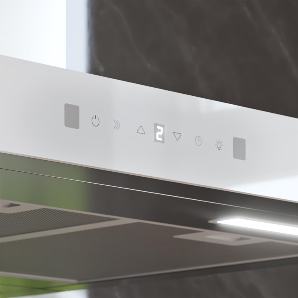 Cecotec Hotte Aspirante Flux TT 905500 Glass White A++ 90 cm 70W 550m3/h Commande Tactile LED