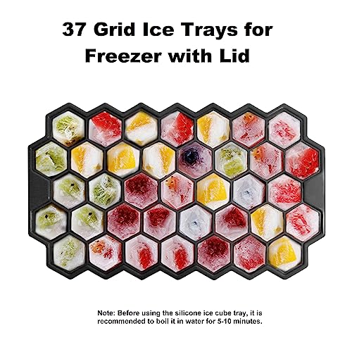 Image of BIDFUL Ice Cube Trays for Freezer with Lid Silicone Ice Cube Tray with Lid for Small Ice Cube Molds,Easy-Release Reusable Ice Cube in Ice Bucket for Iced Coffee Cup