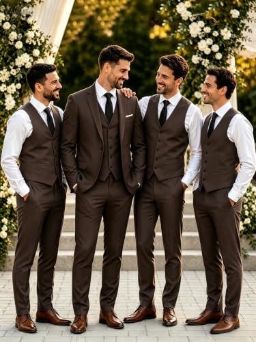 Image of Wangyue Mens Suit 3 Piece Slim Fit Suits for Men Formal Business Wedding Groom Prom Tuxedo Dinner Party