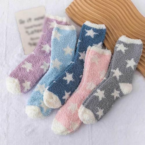 3 Pairs Star Pattern Fluffy Socks Fuzzy Winter Socks Cosy Socks Comfy Socks Soft Warm Bed Socks Thermal Slipper Socks Grey Blue Navy2