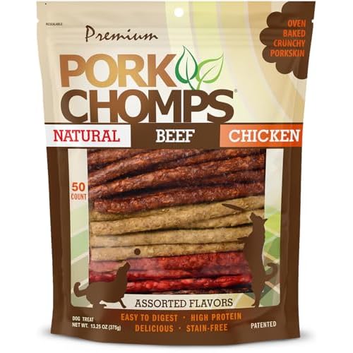 Pork Chomps Dog Chews, 5-inch Munchy Sticks, Assorted Flavors, 50 Count (Pack of 1)